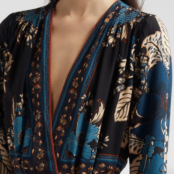 Blue and Navy Blossom Tapestry Long Sleeve Wrap Dress frim Farm RIO - Picture 4 of 7
